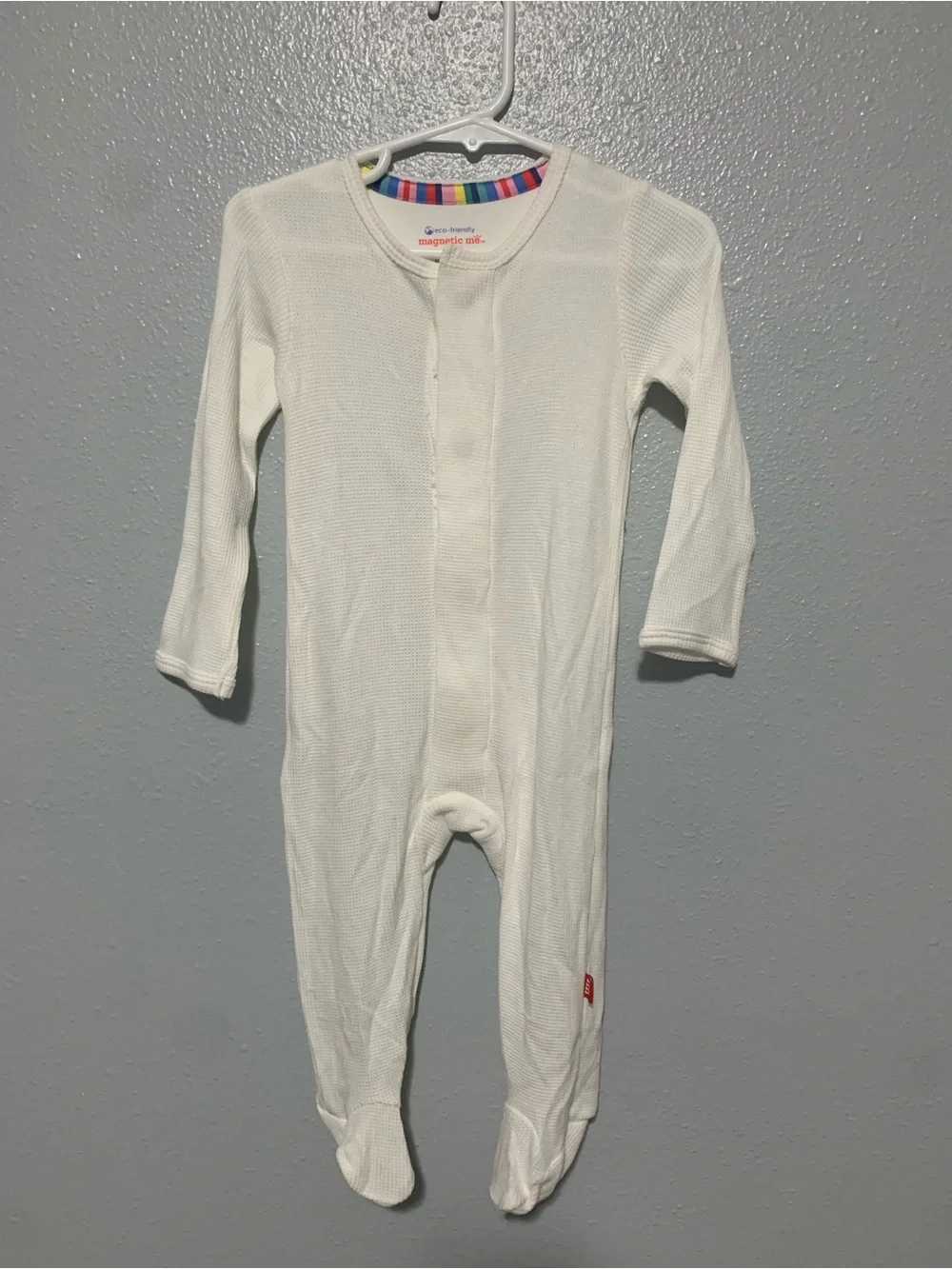 Magnetic Me White Baby Footed One-Piece with Subtle Rainbow Trim
